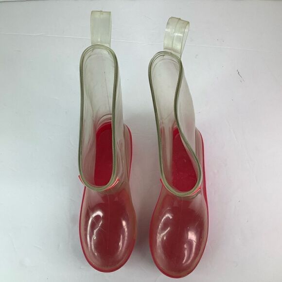 American Girl Peekaboo Willies Clear/Pink Calf Rain Boots Girl Rubber Size 12/13 - Picture 7 of 10